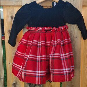 GIRLS Christmas Dress Size 3 Plaid Skirt Velvet Top Fancy Dress Petticoat